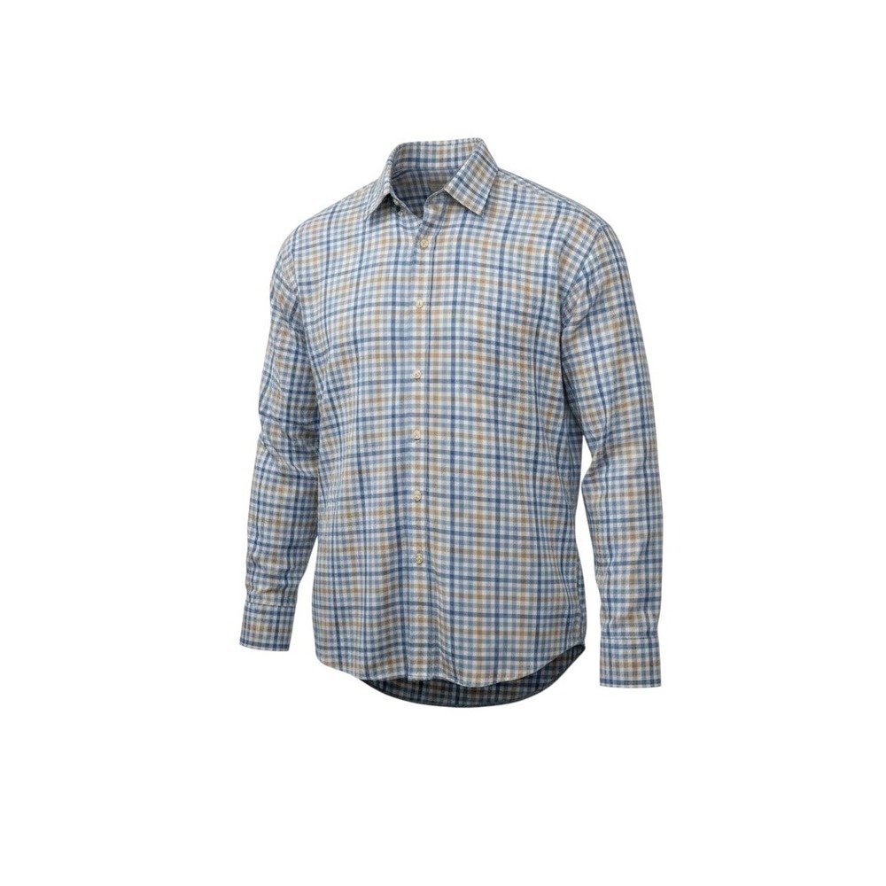PETER MILLAR Mens Blue Tan Gingham Check Long Sleeve Button Down Shirt Size X